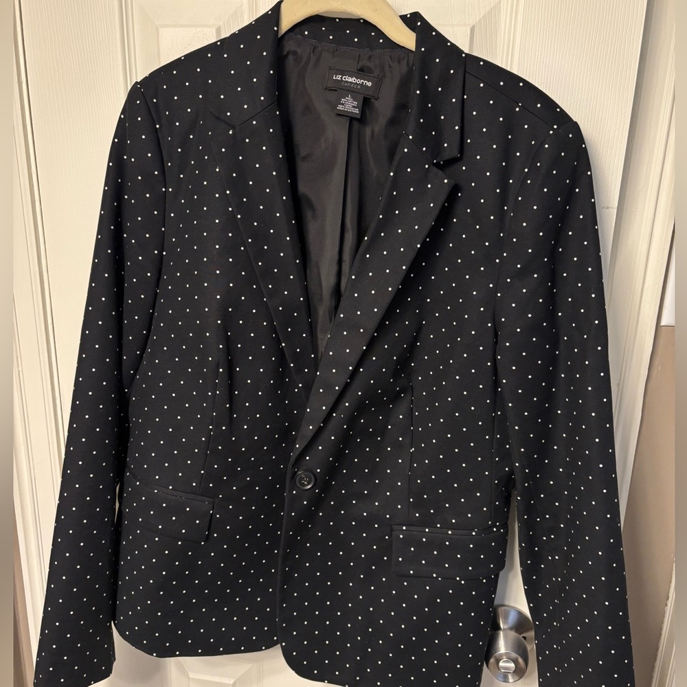 🩷Liz Claiborne Women's Black and White Polka Dot Blazer